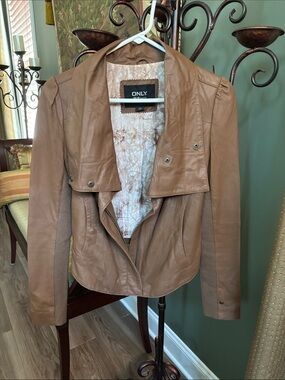 ONLY Women's Tan Leather Drape Front Jacket